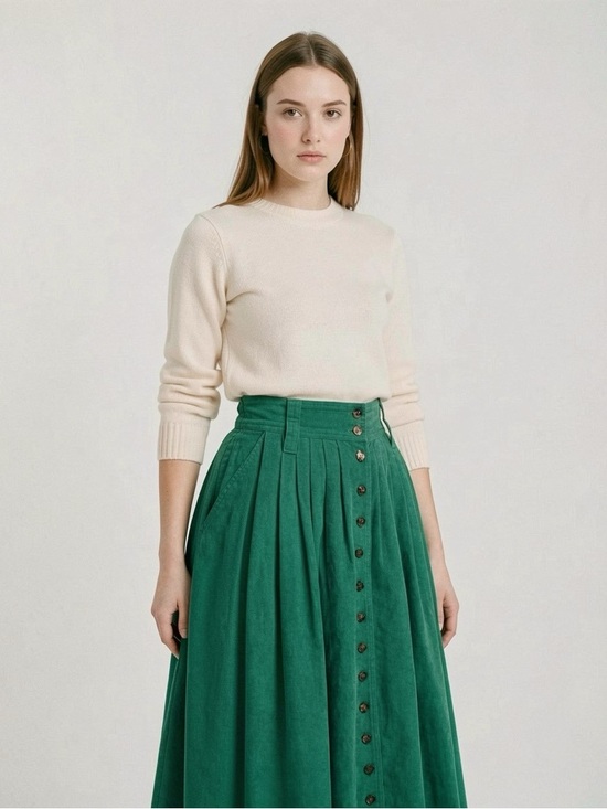 Green Midi Corduroy Skirt - Picture 9 of 9